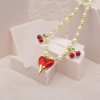 Collares al por mayor con forma de corazón rojo chapados en oro de 18 quilates, joyería para mujer, regalo