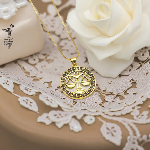 Joyería chapada en oro de 18 quilates | Collar de Libra para mujer, serie de los doce signos del zodiaco, venta al por mayor