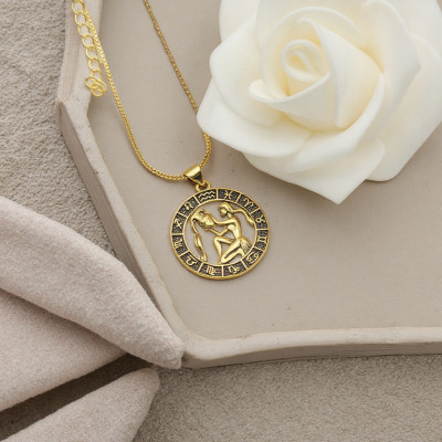 Aquarius Jewelry Necklace | 18k Gold Plated Jewelry Twelve Constellation Series Design Necklace Wholesale