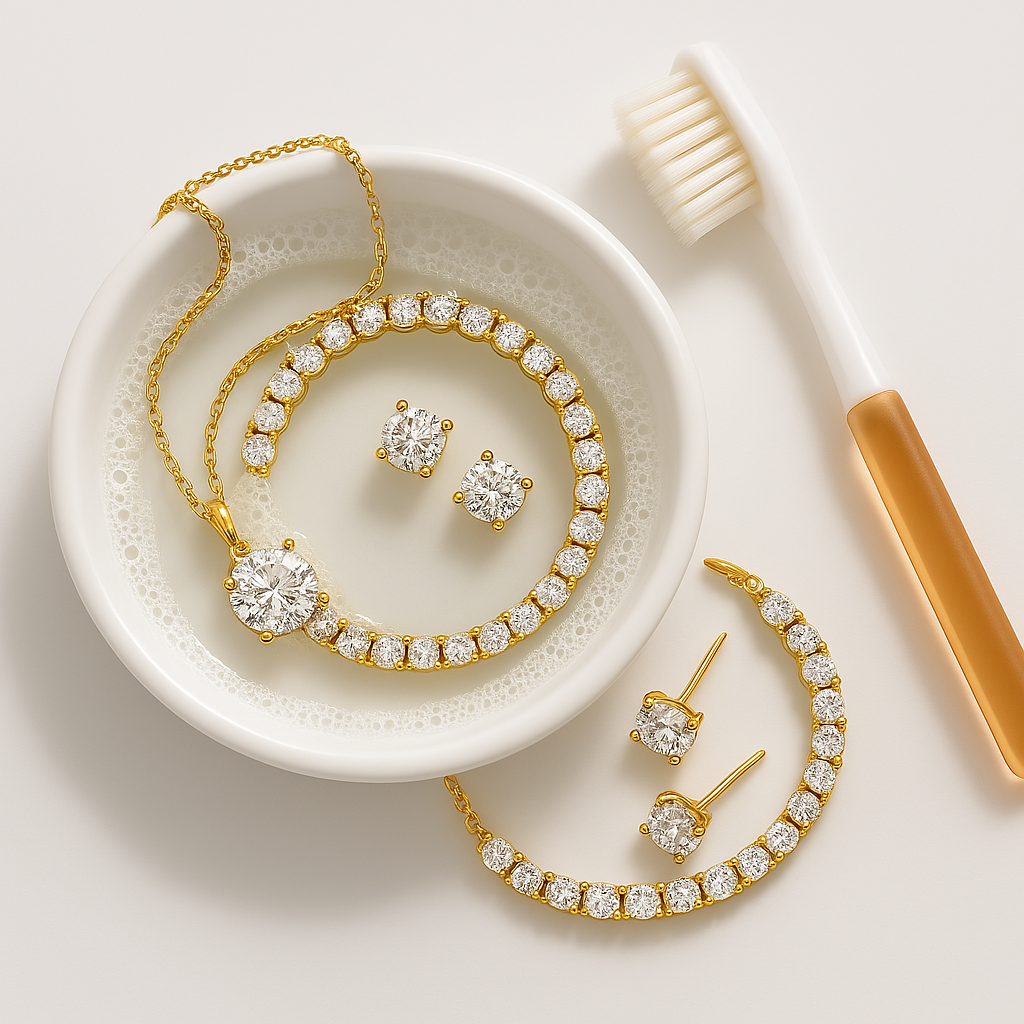 Hengdian Jewelry’s 18k gold-plated jewelry set with cubic zirconia