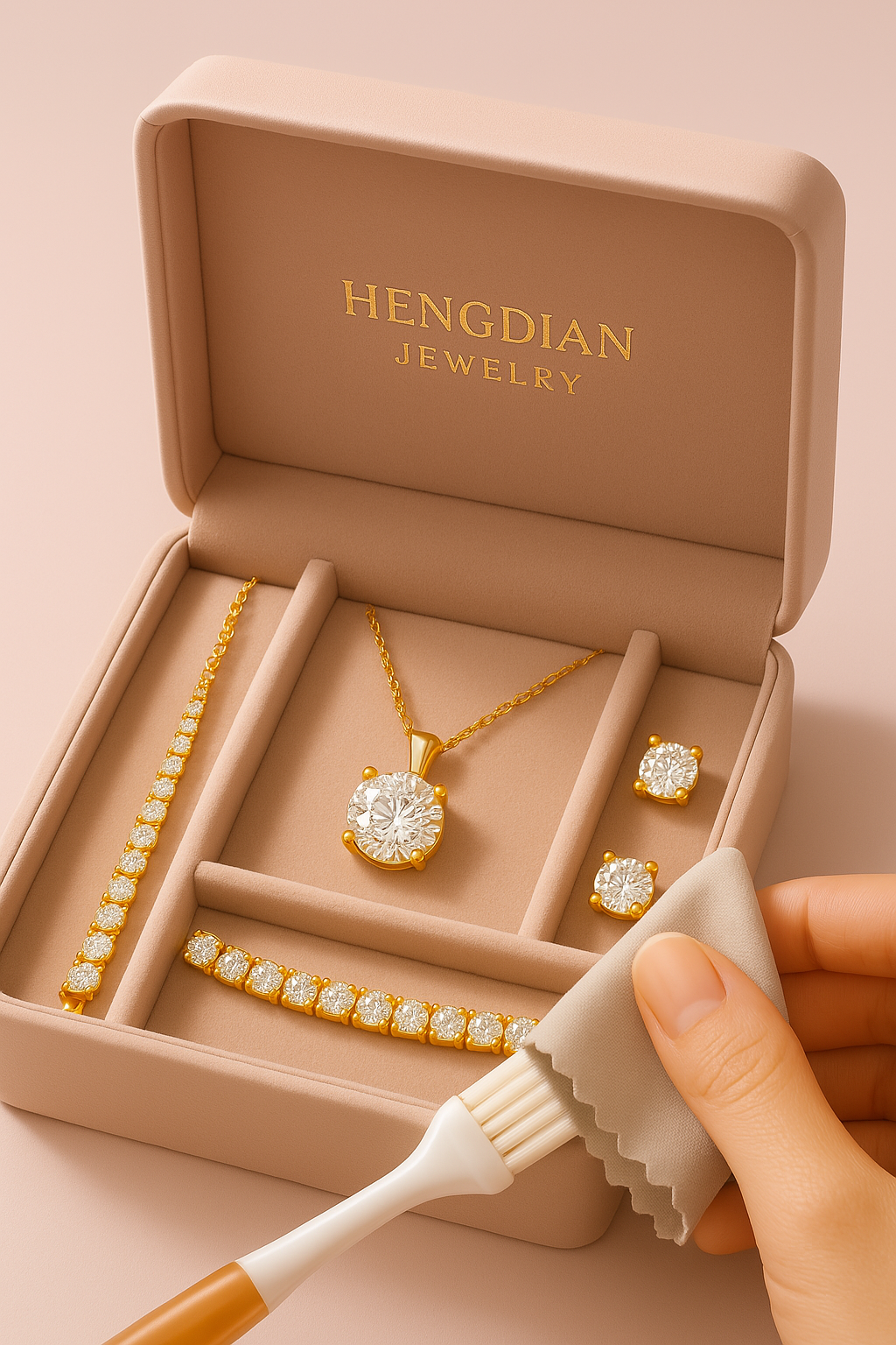 Hengdian Jewelry’s 18k gold-plated set in a jewelry box
