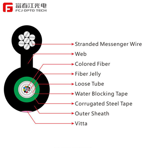 FCJ factory GYXTC8S Aerial Overhead Self Supported 12 or 24 Core Singlemode Outdoor Armored Fiber Optical Cable