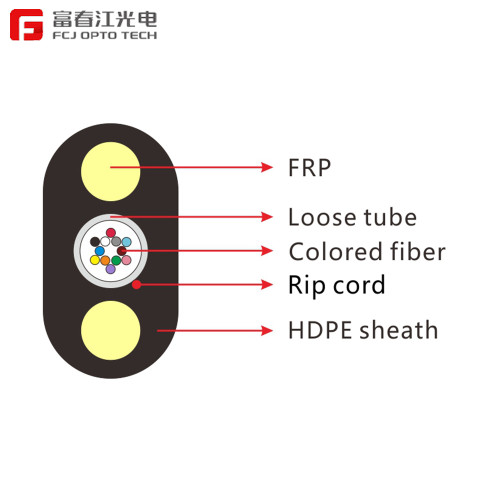 FCJ factory GYFXTBY FRP Drop Cable FTTH Dry Core Cable G. 652D or G. 657A1 Fiber Optic Cable
