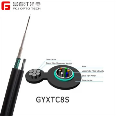 FCJ factory GYXTC8S Aerial Overhead Self Supported 12 or 24 Core Singlemode Outdoor Armored Fiber Optical Cable