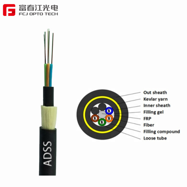 FCJ factory 80M span ADSS Single jacket All Dielectric Self-supporting Aerial fiber optic cable