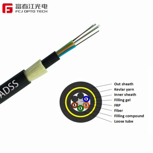 FCJ factory 80M span 6-core ADSS Single jacket All Dielectric Self-supporting Aerial fiber optic cables