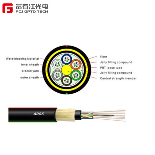 FCJ factory 80M span 6-core ADSS Single jacket All Dielectric Self-supporting Aerial fiber optic cables