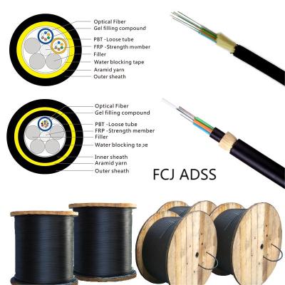 FCJ Power Optical Fiber Cable Single Mode Adss 24 48 72 96 144 Core Outdoor Fiber Cable adss fiber optic cable 48 core