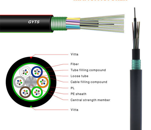 FCJ Outdoor Aerial GYTS Single Mode 12 24 48 Core Fiber Optic Cable