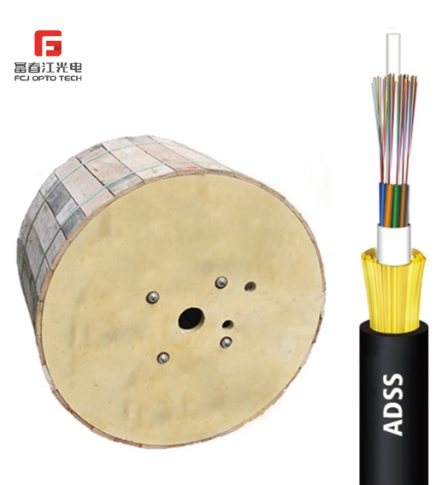 FCJ All Dielectric Aramid Yarn with high tension wire Double Jacket Aerial adss 24 core fiber optic cable