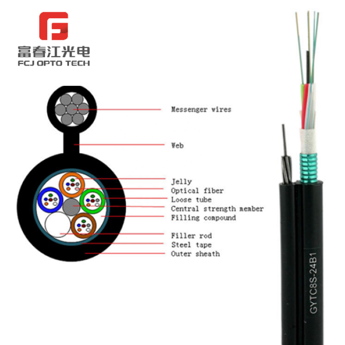 FCJ Best Price Fiber Optic Cable GYTC8S 12/24/48 Core Figure 8 Armoured Optical Fiber Cable