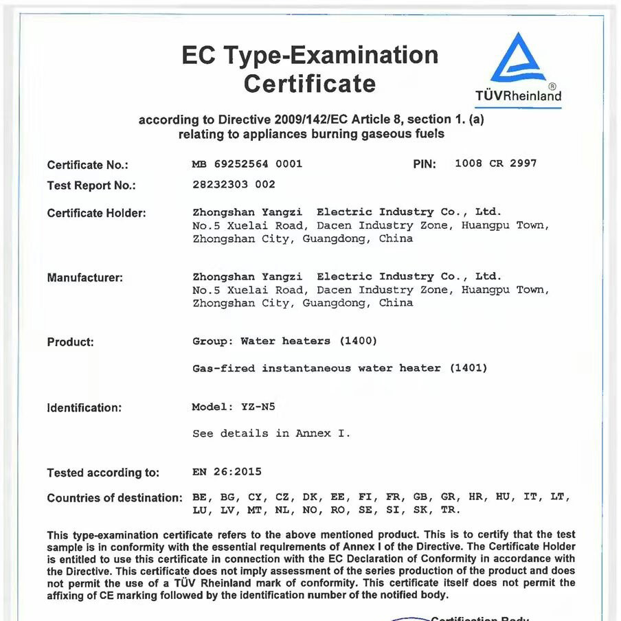 Congratulation – Greaidea’s Gas Water Heater successfully pass CE Certification!