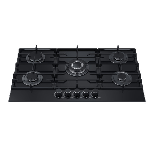 Greaidea's 5 burner glass gas hob with big cast iron pan support.