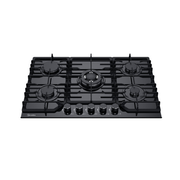 Greaidea's 5 burner glass gas hob with big cast iron pan support.