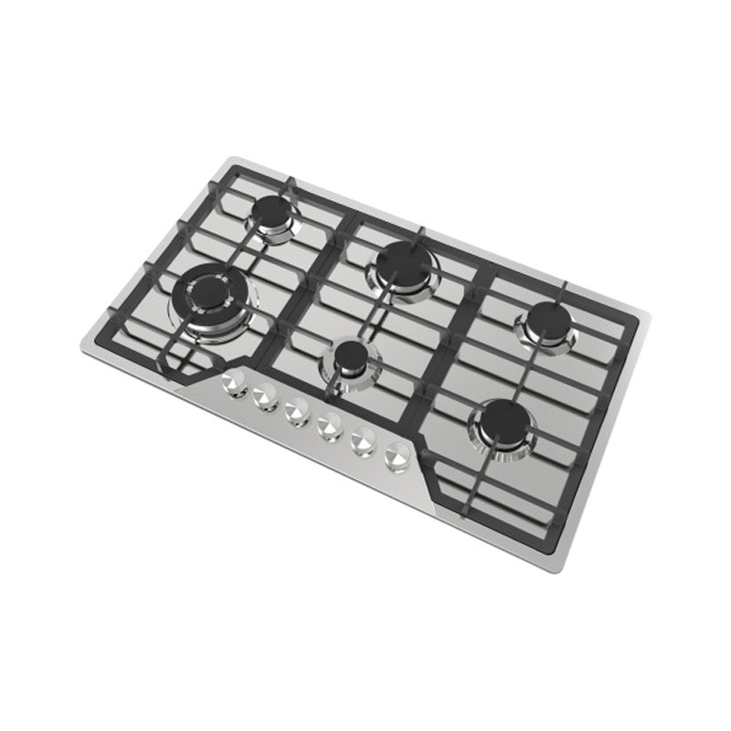 Greaidea's 6 burner stainless steel gas hob features big cast lron pan support