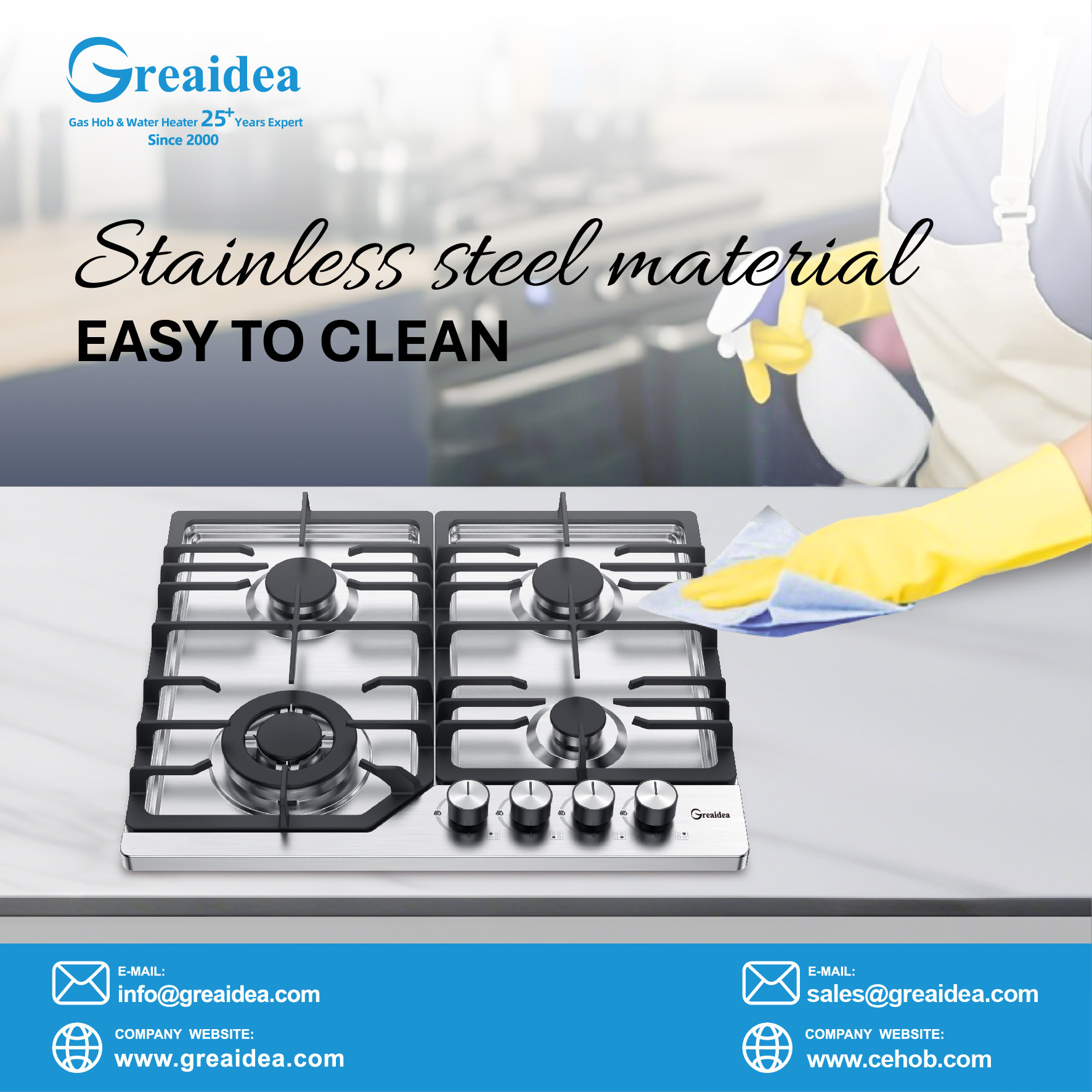 Greaidea's 4 burner stainless steel gas hob