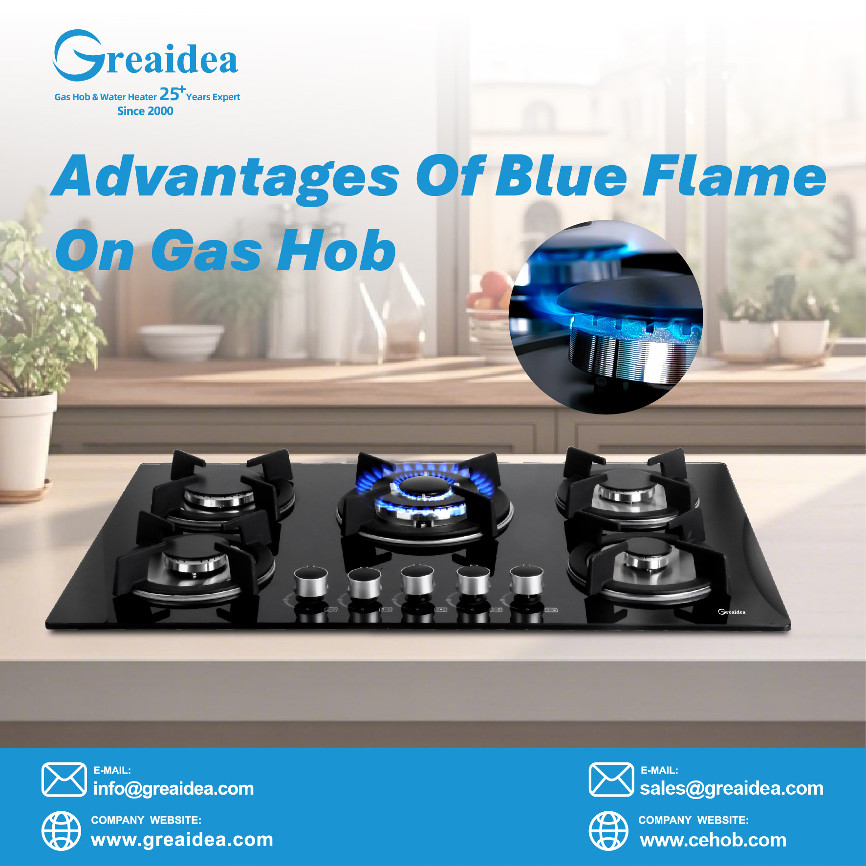 Blue flame in the kitchen: Why is it so important? | The secret of efficient combustion of Greaidea built-in gas hobs