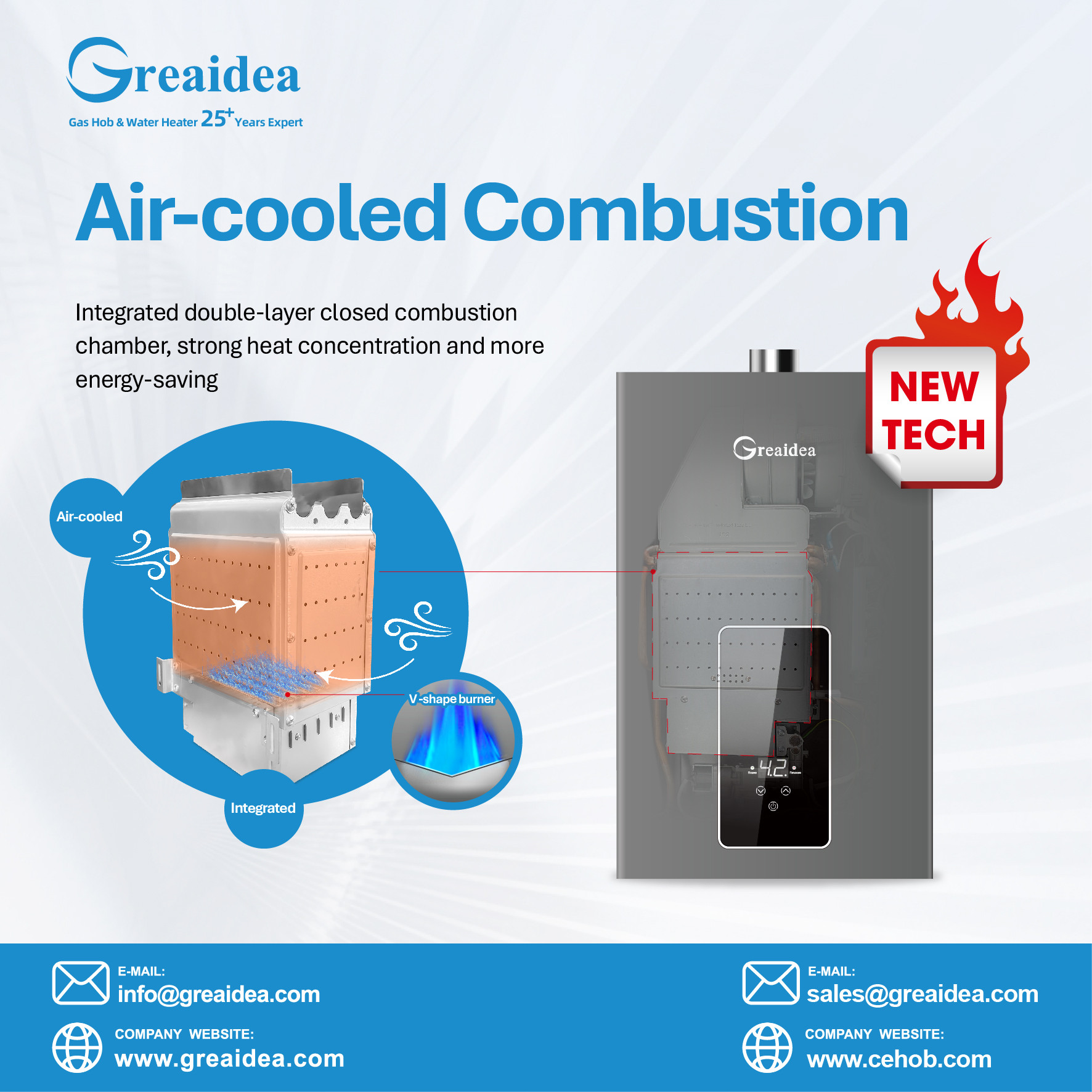Greaidea launched its new generation of constant temperature gas water heaters powered by breakthrough Air-Cooled Combustion Technology.
