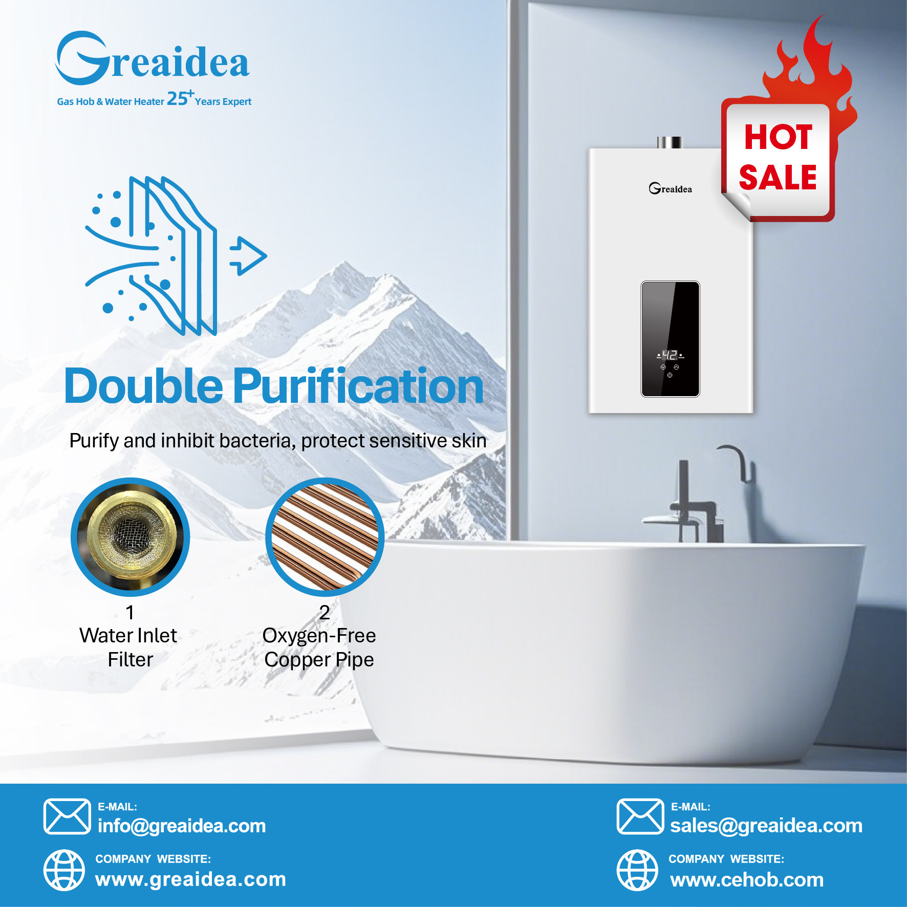 Greaidea's gas water heater with Air-cooled sealed combustion chamber (integrated design)