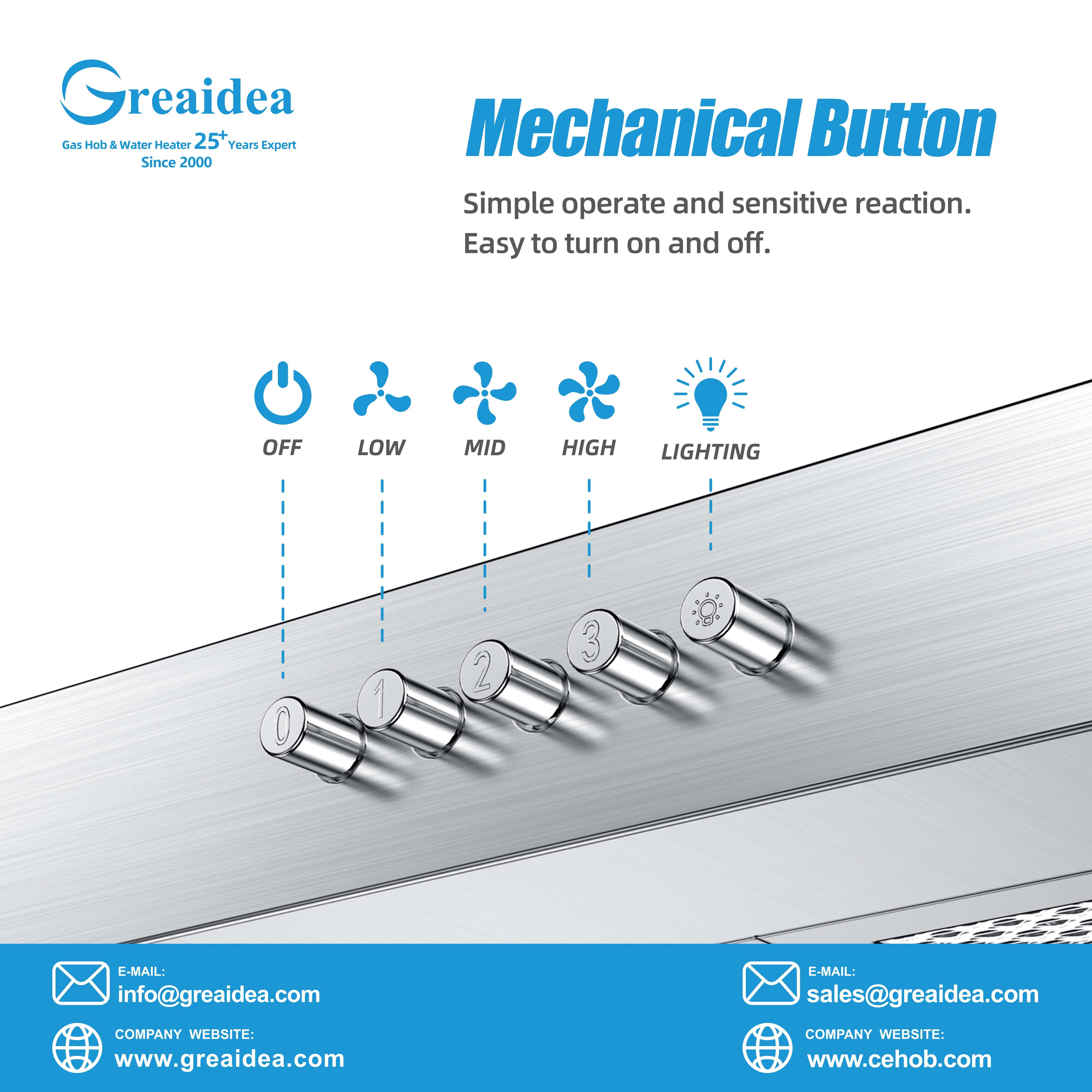 Greaidea Stainless steel range hood with mechanical button