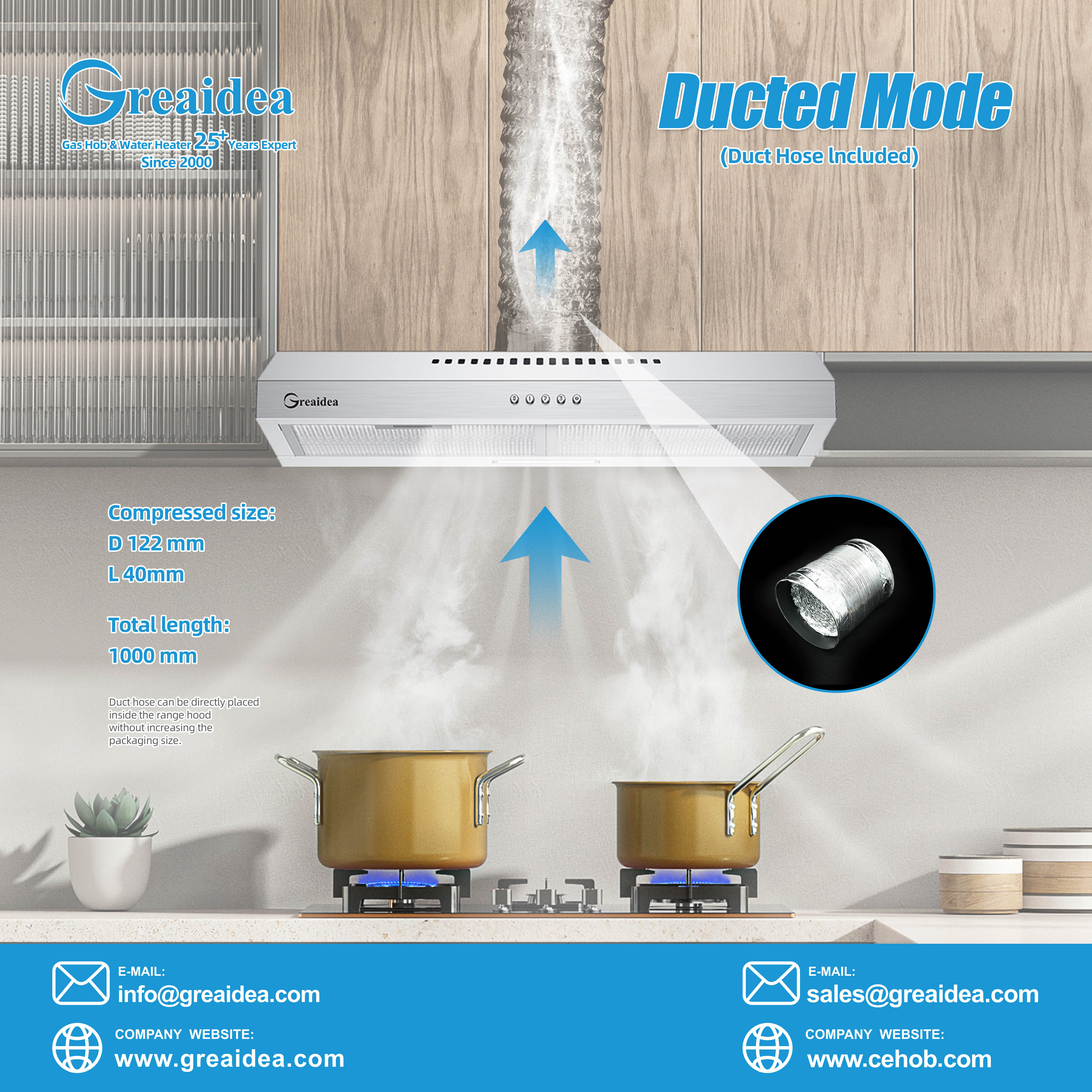 Greaidea's slim range hood ducted mode