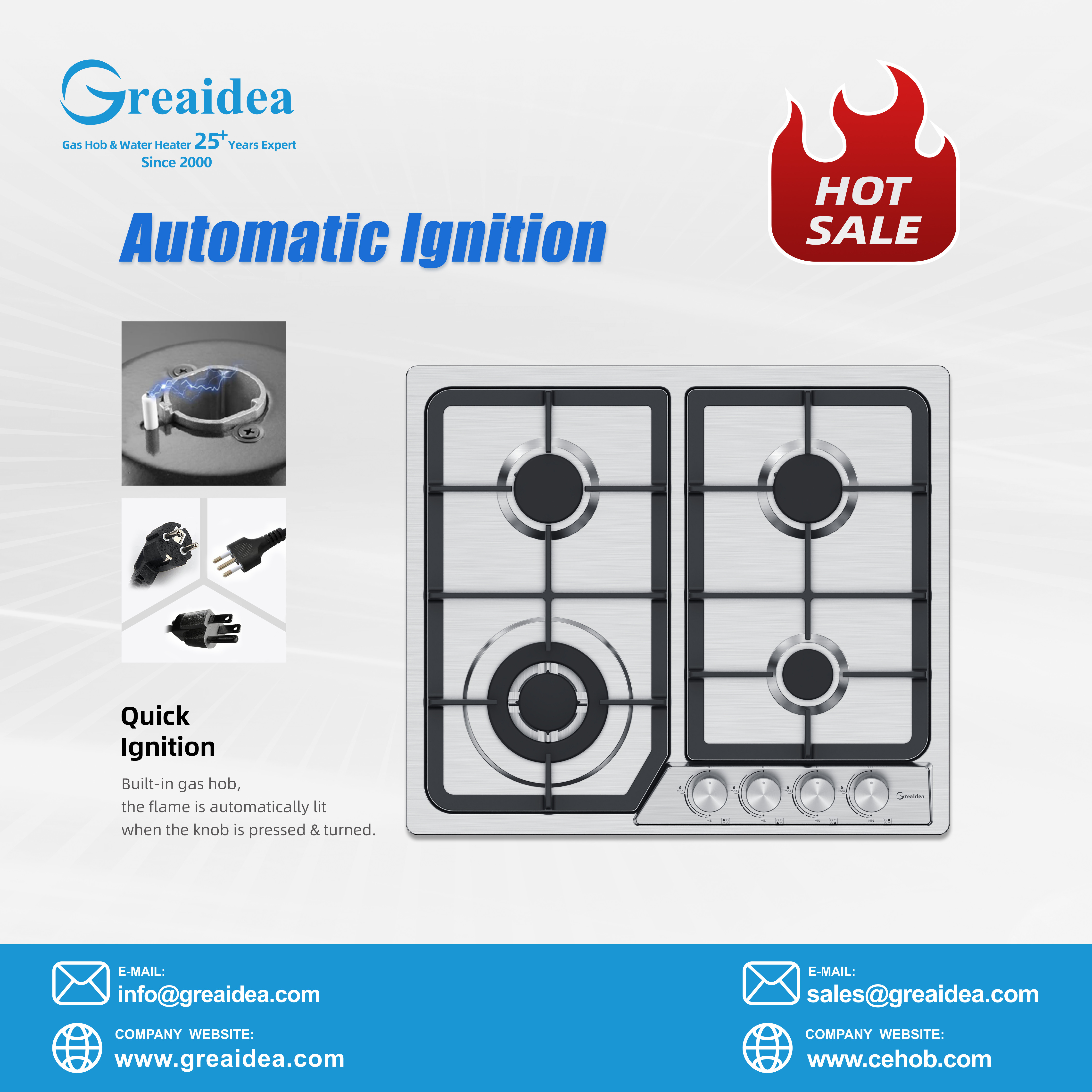 Greaidea's 4 burner gas hob with Automatic lgnition