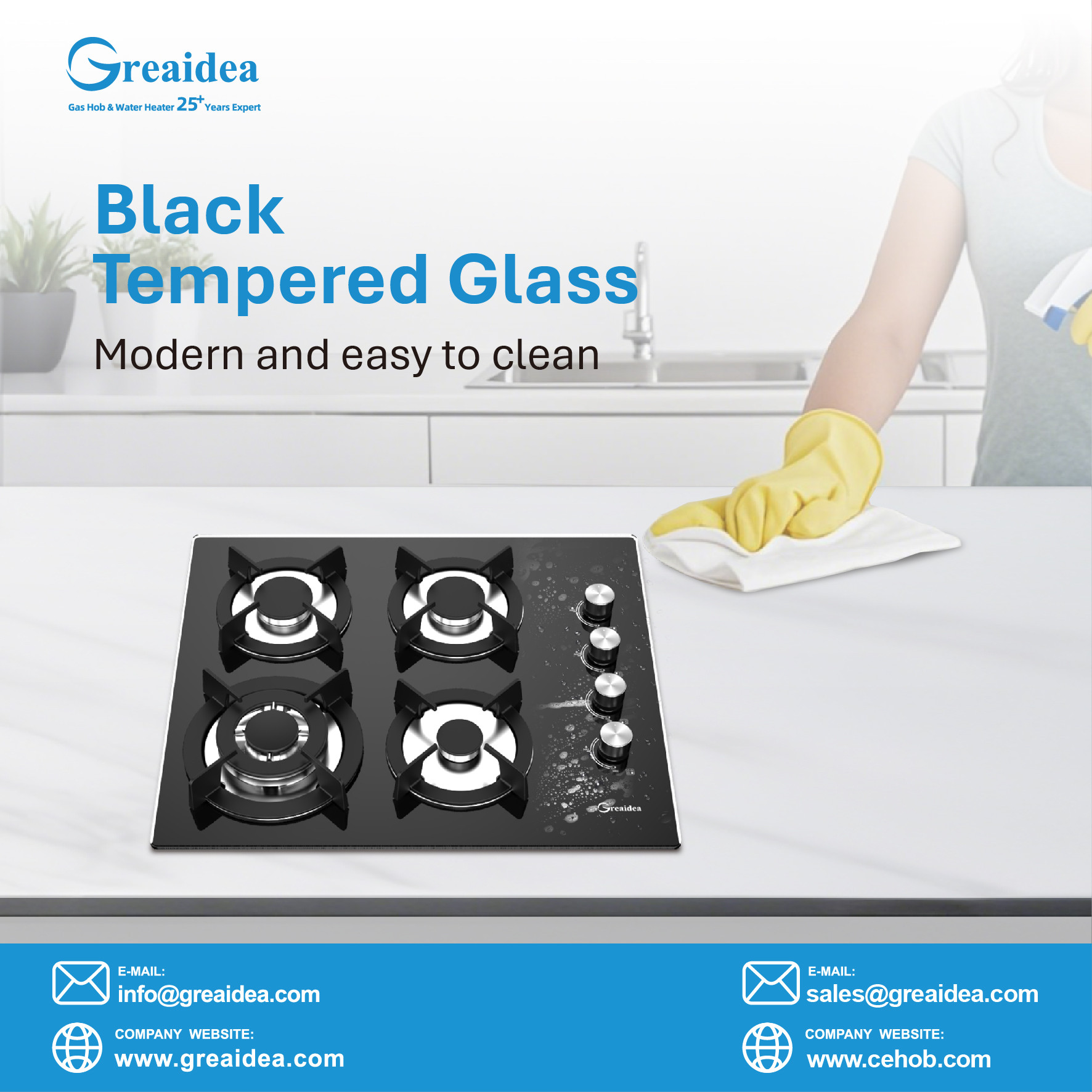 Greaidea's glass gas hob easy to clean