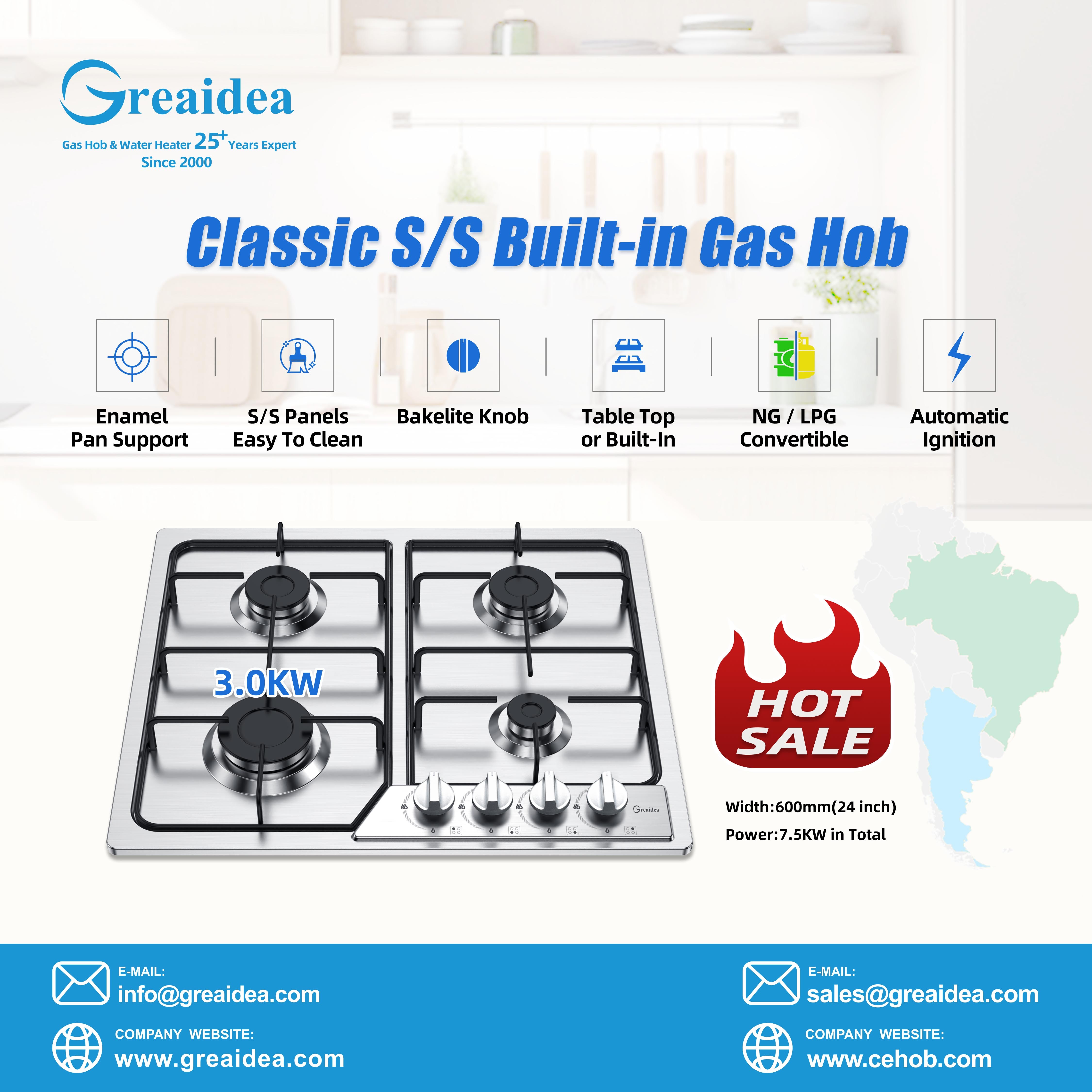 Greaidea's Classic S/S Built-in Gas Hob