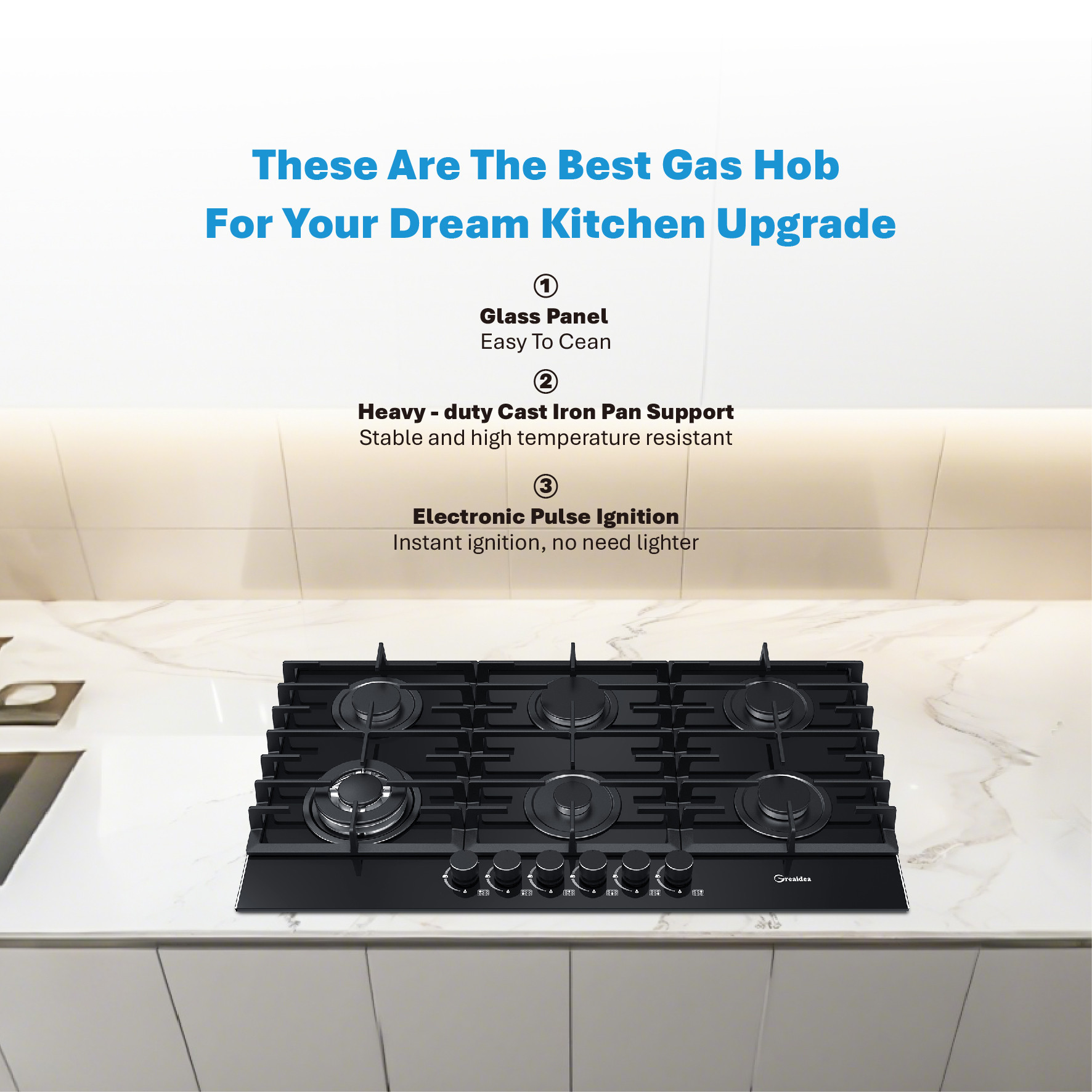 Greaidea's 6 Burner glass gas hob