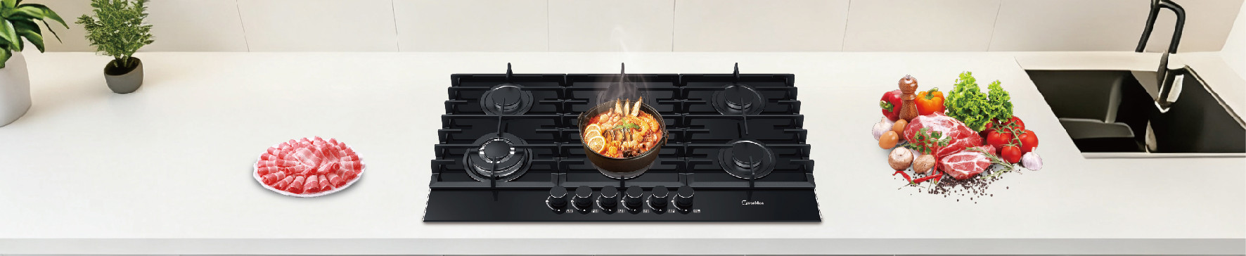 Greaidea's 6 burner gas hob in kitchen