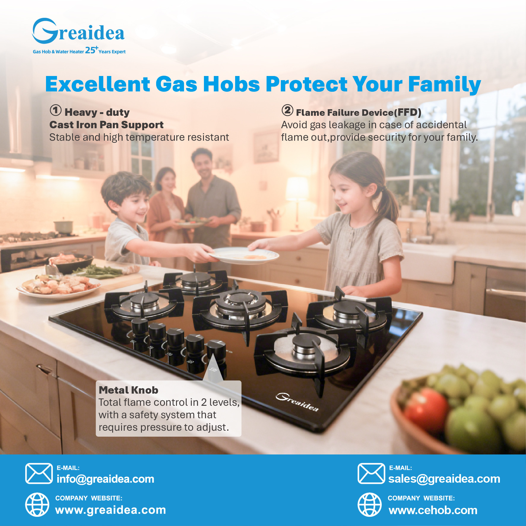 Greaidea'a 5 burner gas hob with FFD