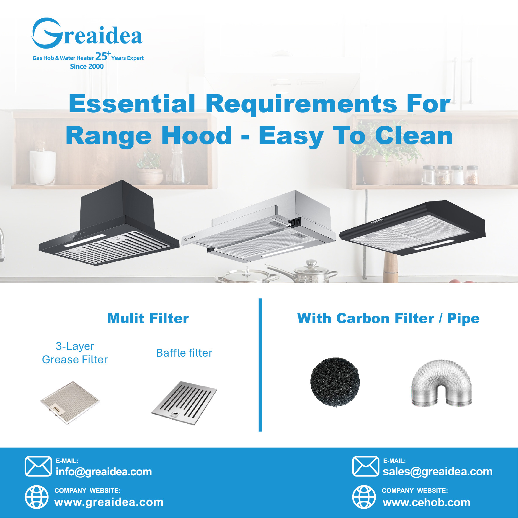 Greaidea Essential Requirements For Range Hood, Easy To Clean