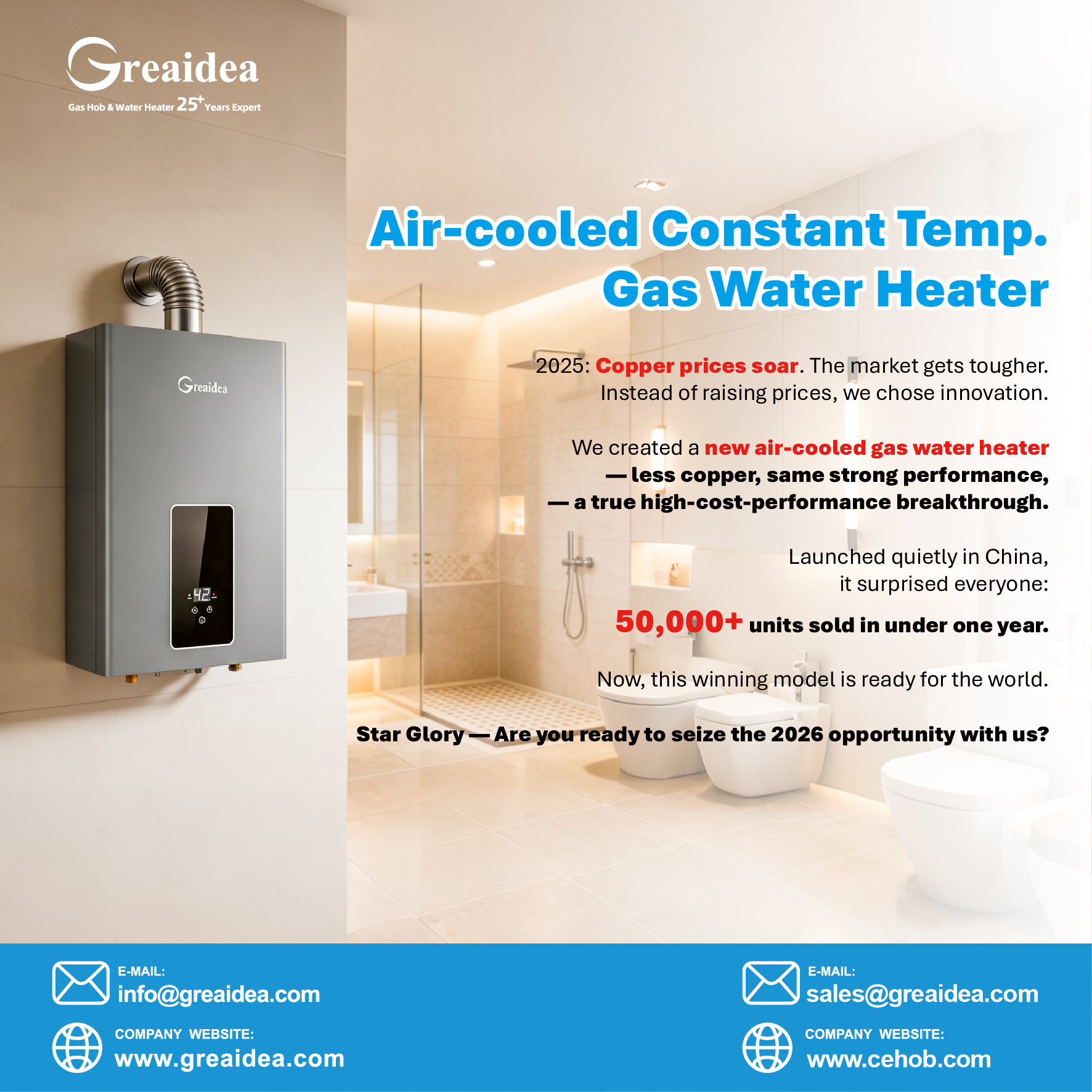 Greaidea's new air-cooled constant temperature gas water heaters