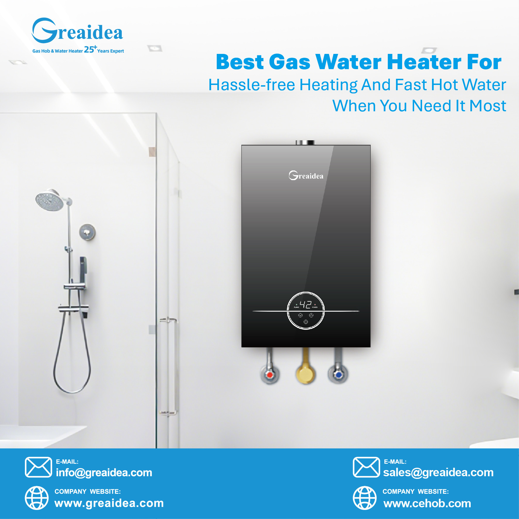 Greaidea's best-selling glass-panel gas water heater