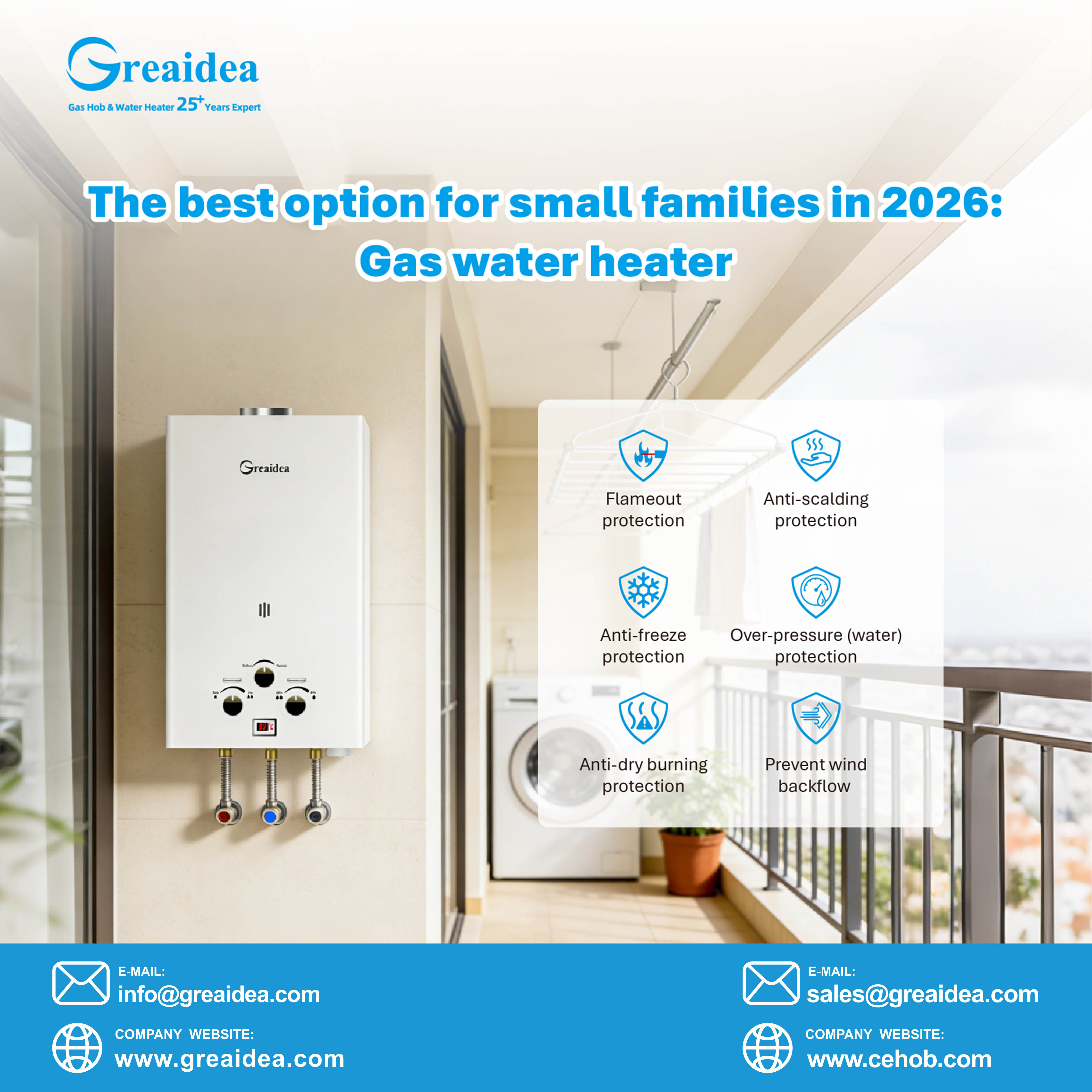 Greaidea's gas water heaters feature multiple safety protection designs.
