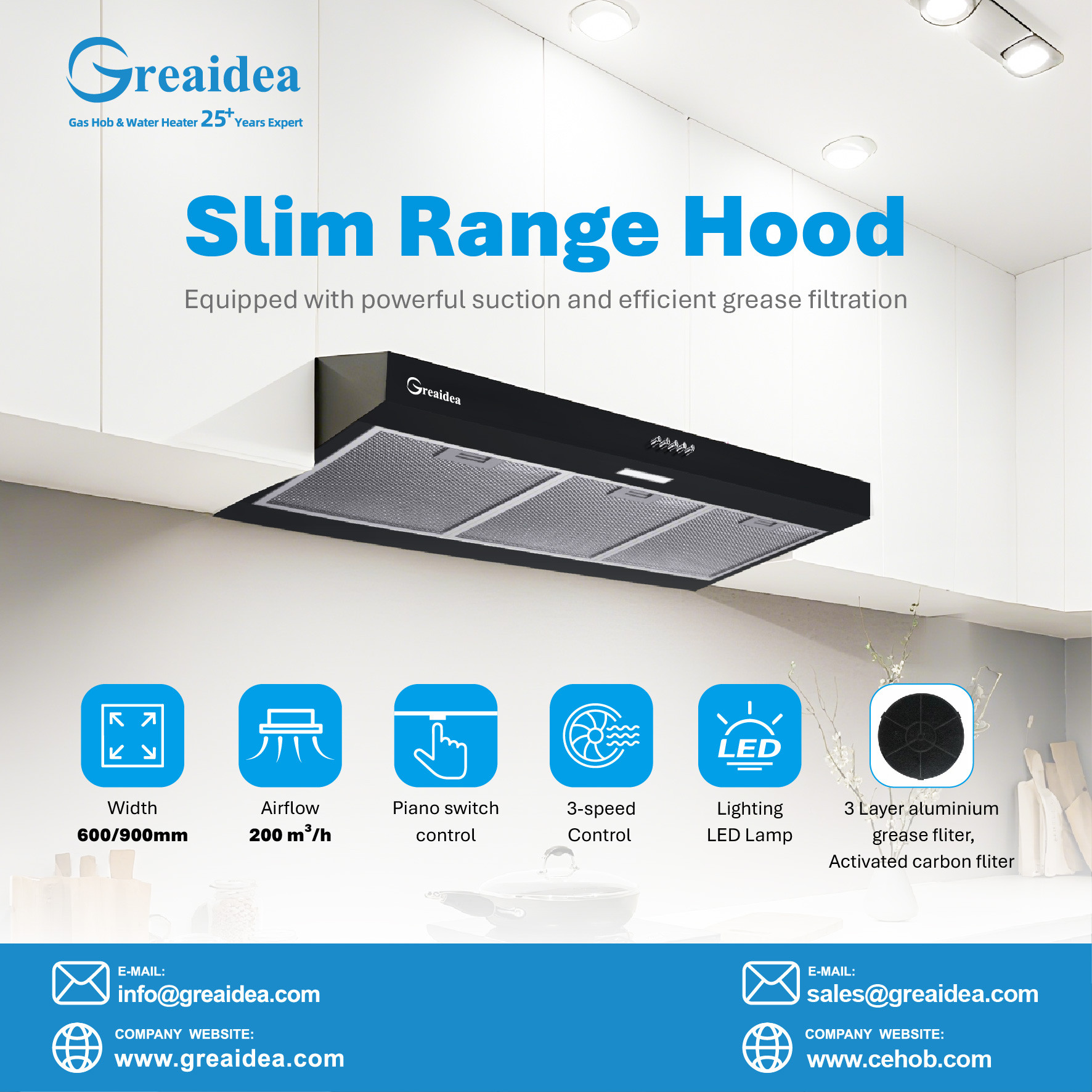Greaidea's gas hob and slim range hood combo