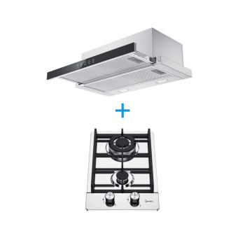 Combo de Encimera a Gas de 2 Quemadores y Campana Telescópica A | Set ODM Compacto de Cocina