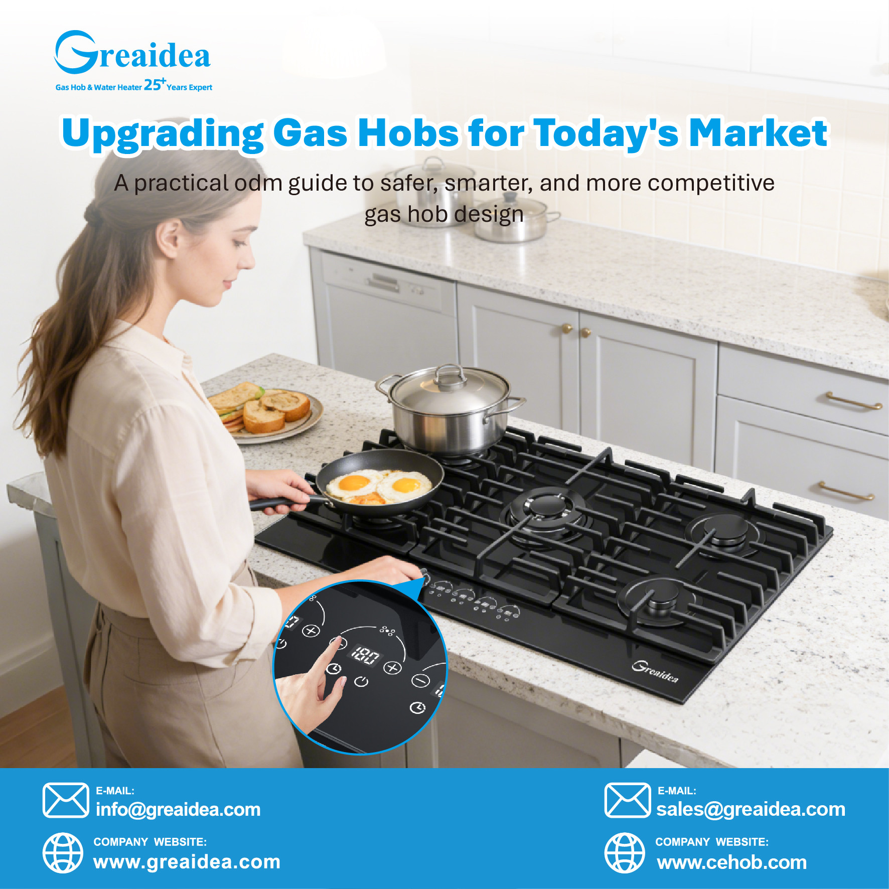 Greaidea's five burner gas hob with timer function