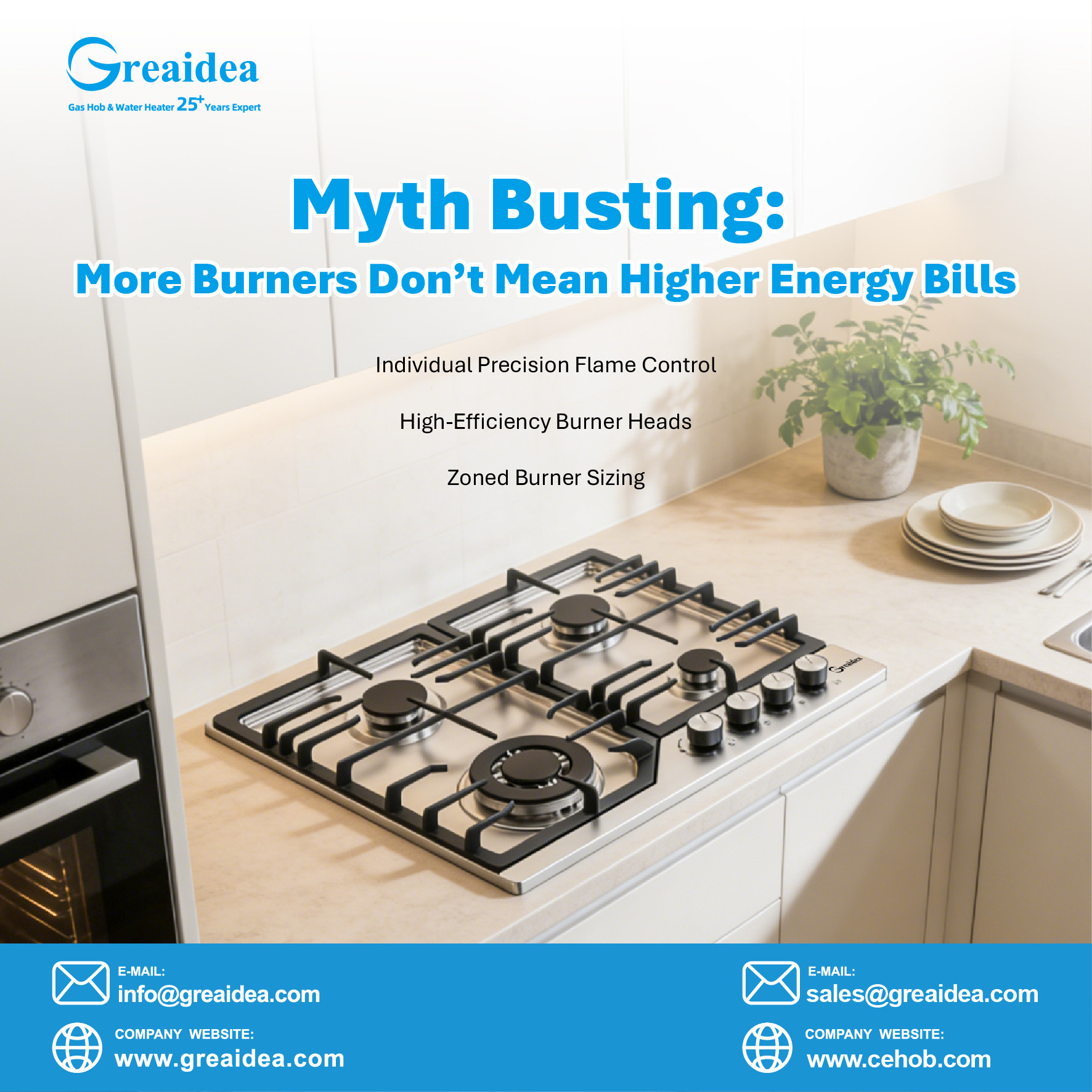 Greaidea's built in 4 burner gas hob