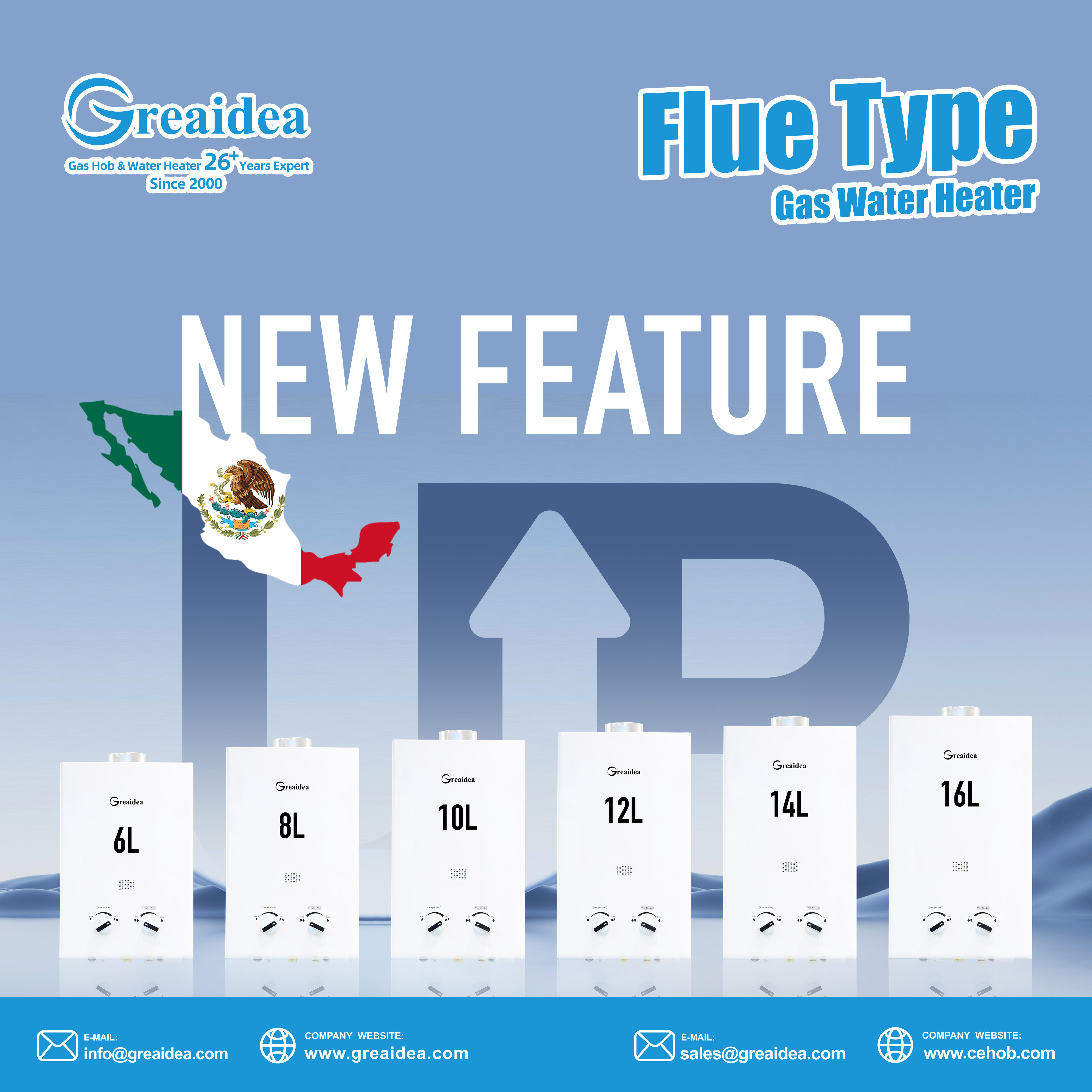 Greaidea's flue gas water heaters for Mexican market.
