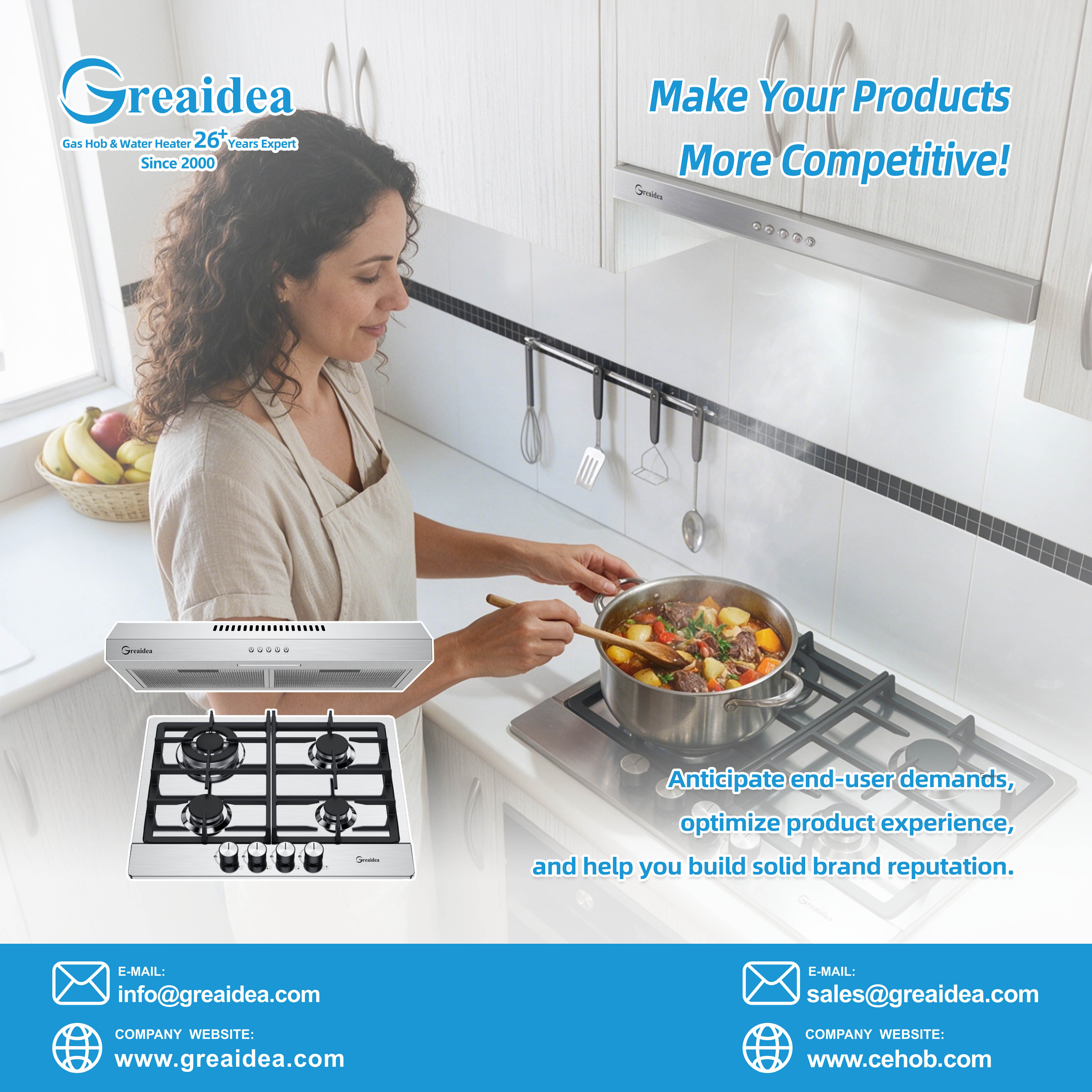 slim range hood and built in gas hob