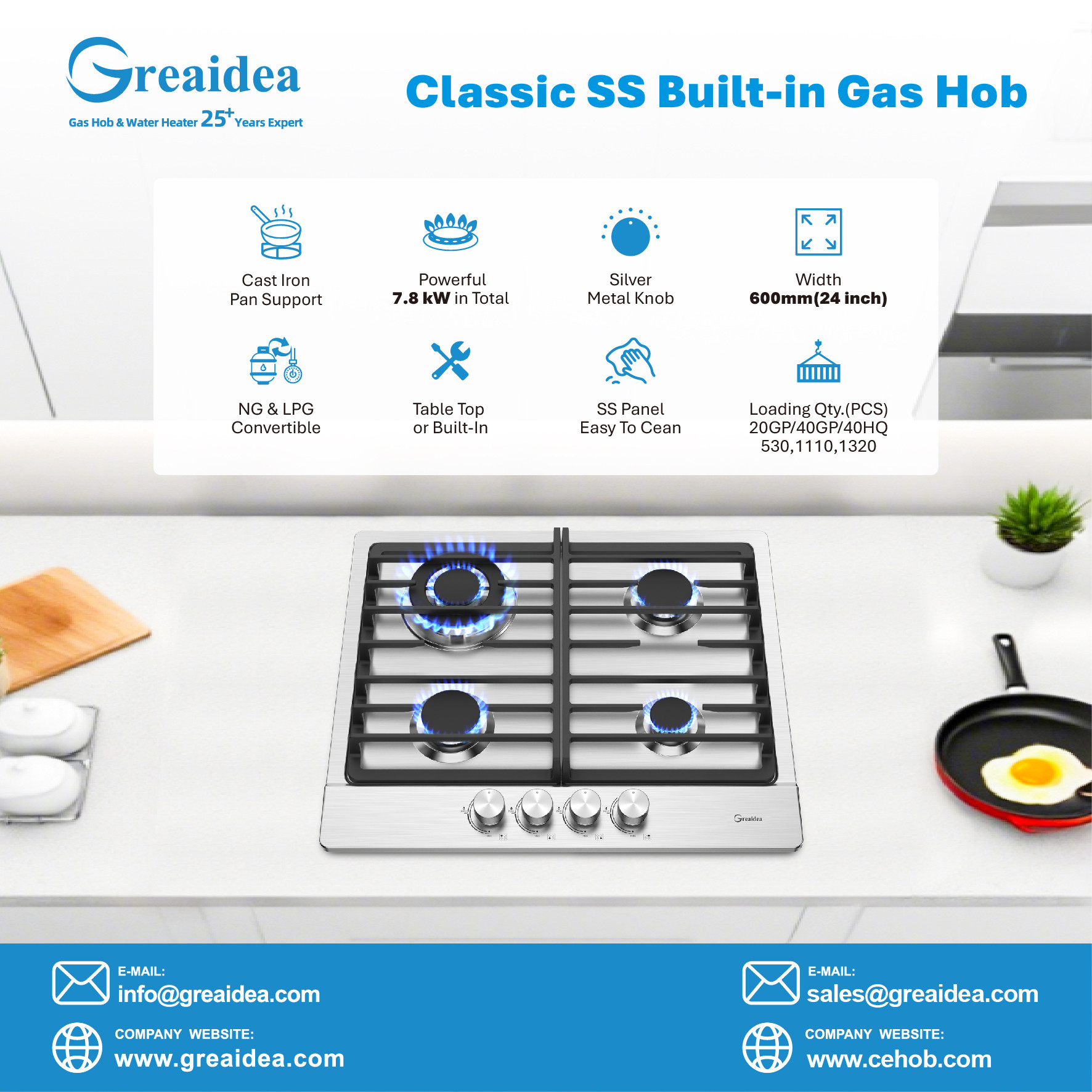 Greaidea's 4 burner gas hob