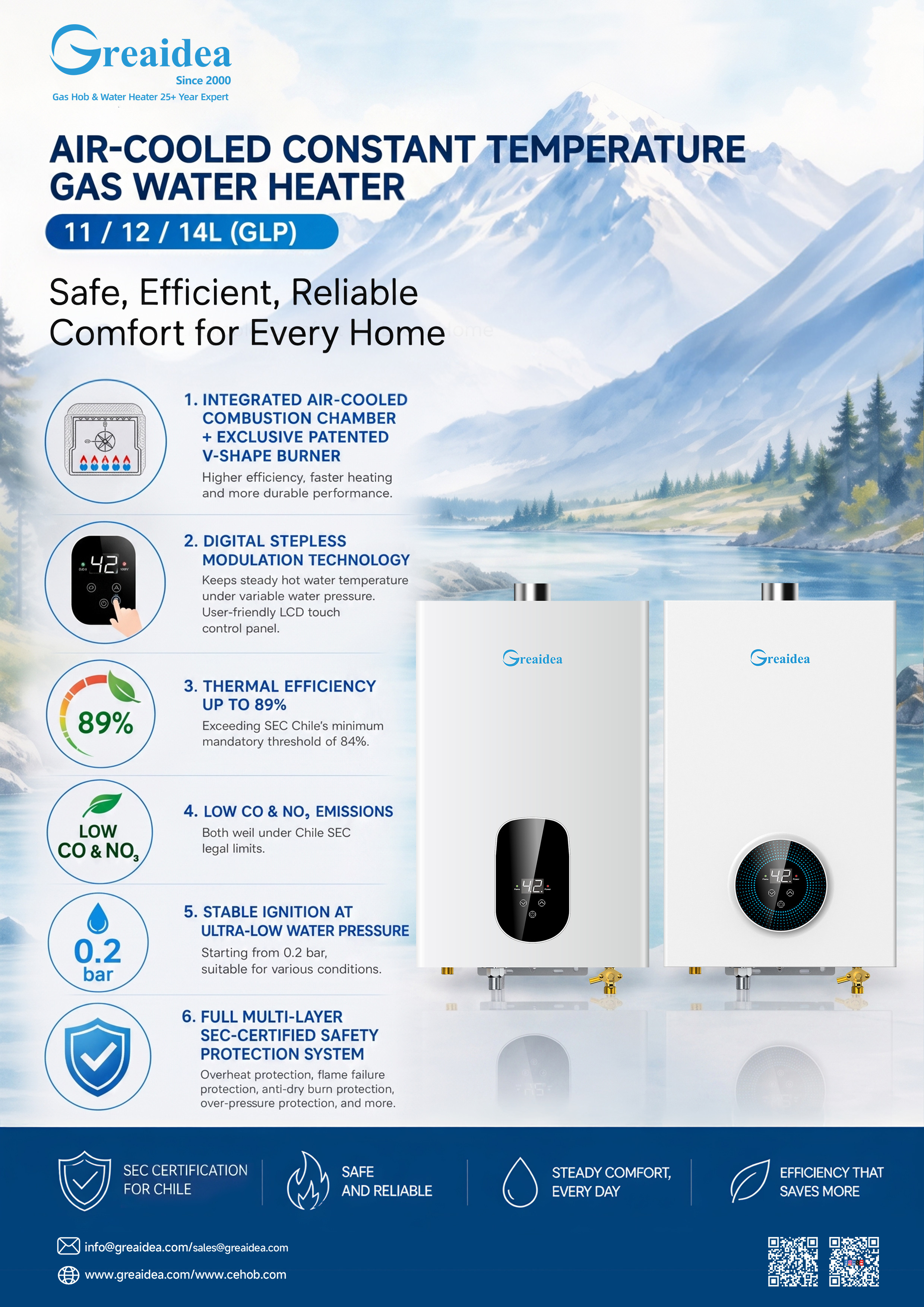 new gas water heater for Chile market