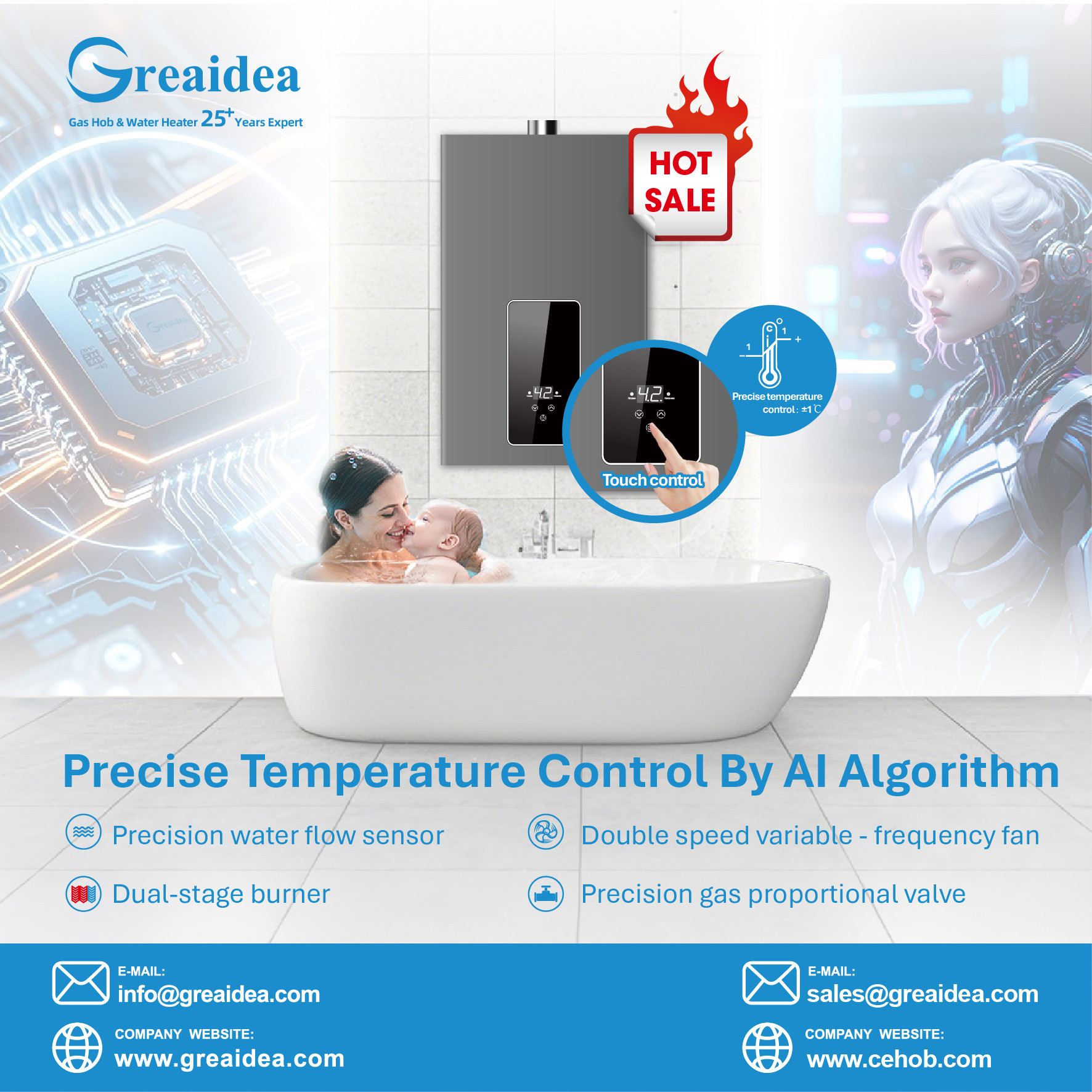 Greaidea's Air-Cooled Constant Temperature Gas Water Heater Precise Temperature Control By Al Algorithm