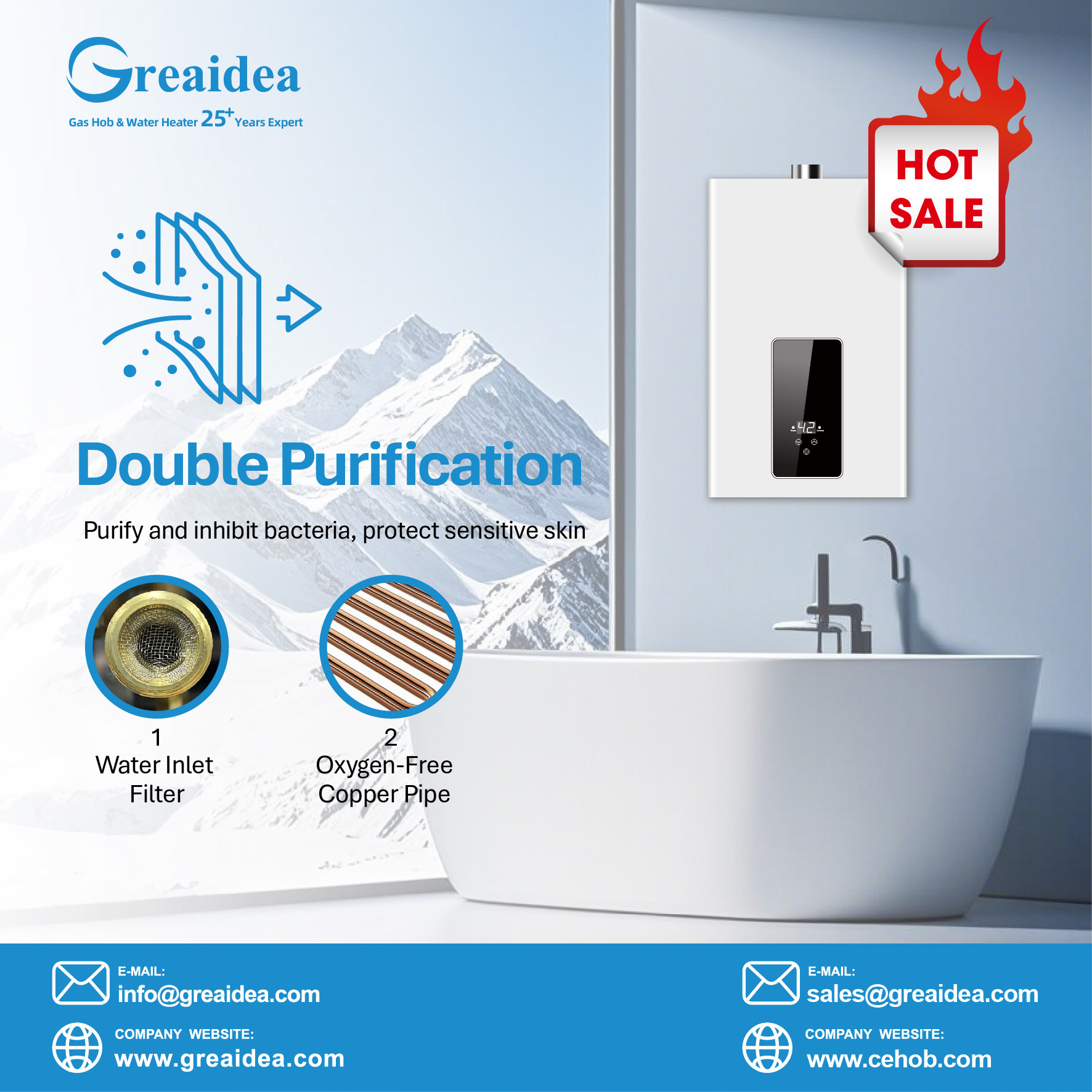 Greaidea's Air-Cooled Constant Temperature Gas Water Heater with Double Purification for Cleaner