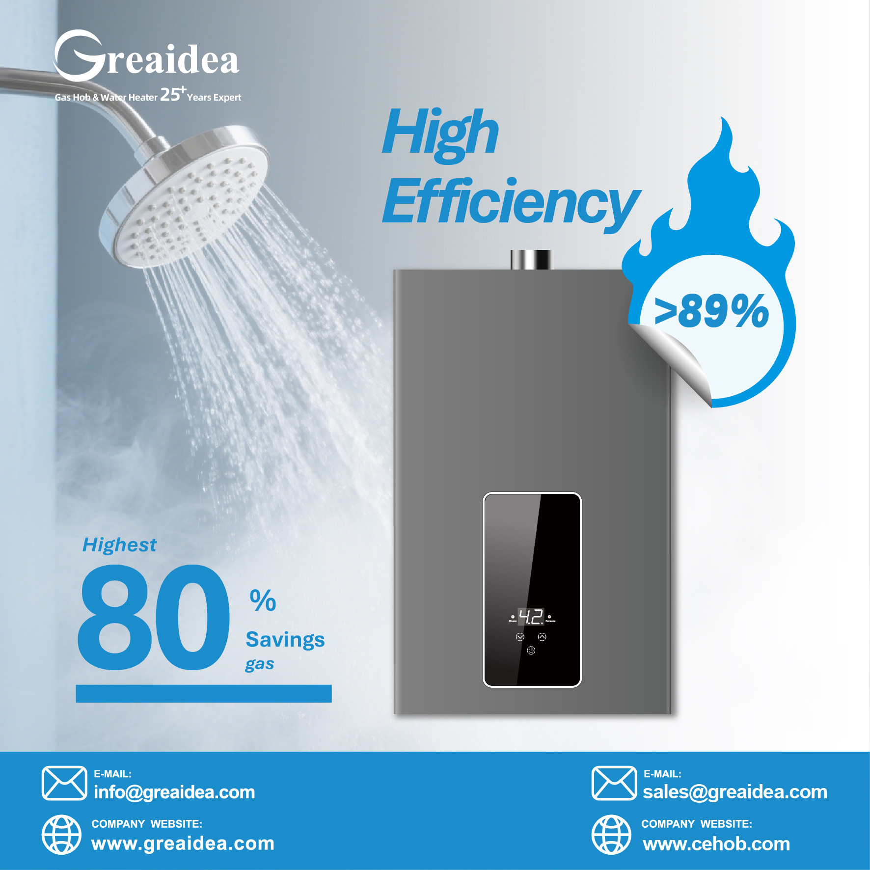 Greaidea's Air-Cooled Constant Temperature Gas Water Heater highest saving 80% gas