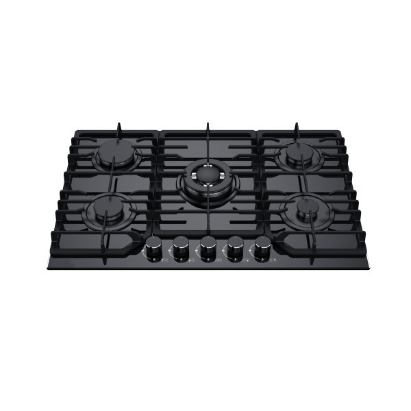Greaidea's 5 burner glass gas hob with big cast iron pan support.
