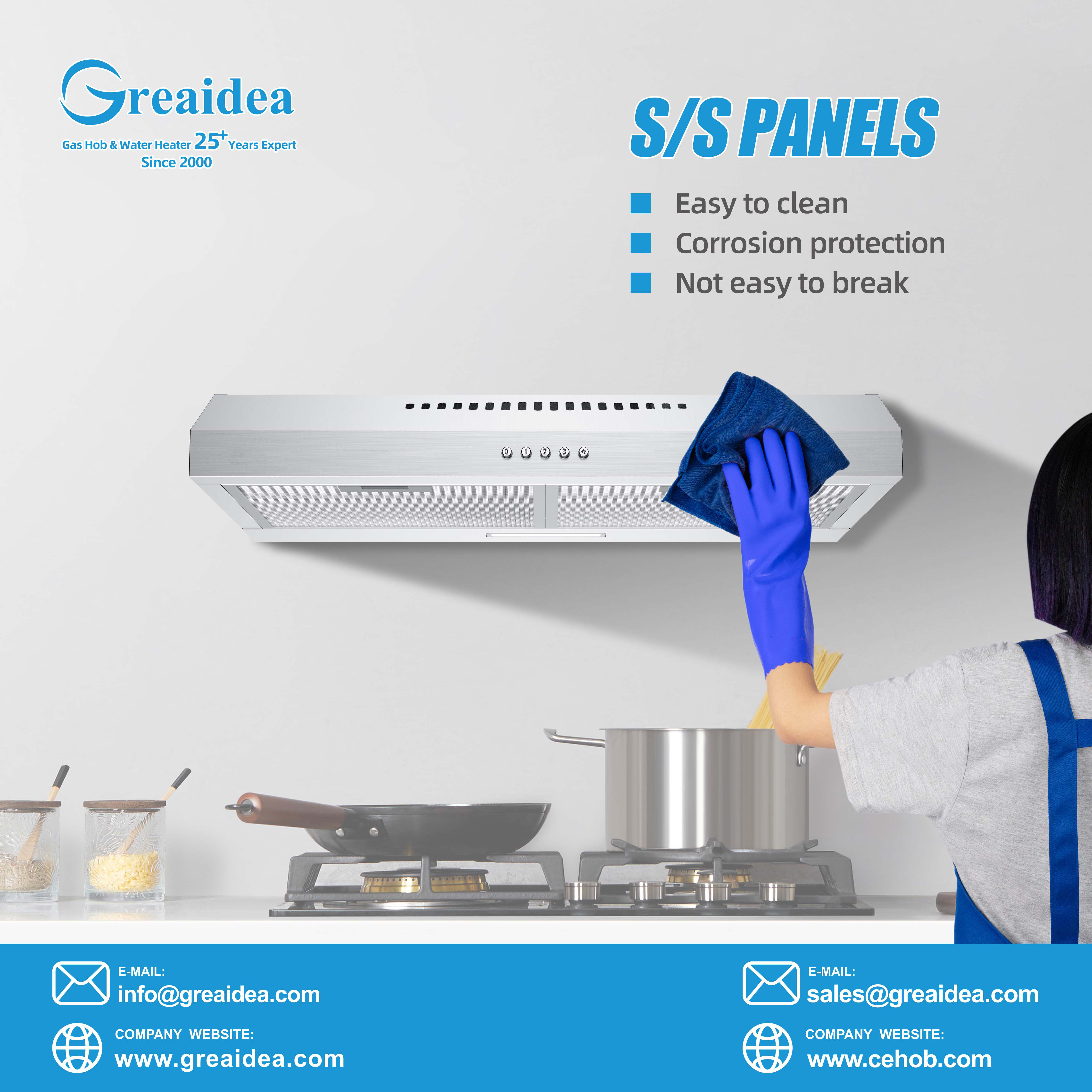 Greaidea Stainless steel range hood easy to clean