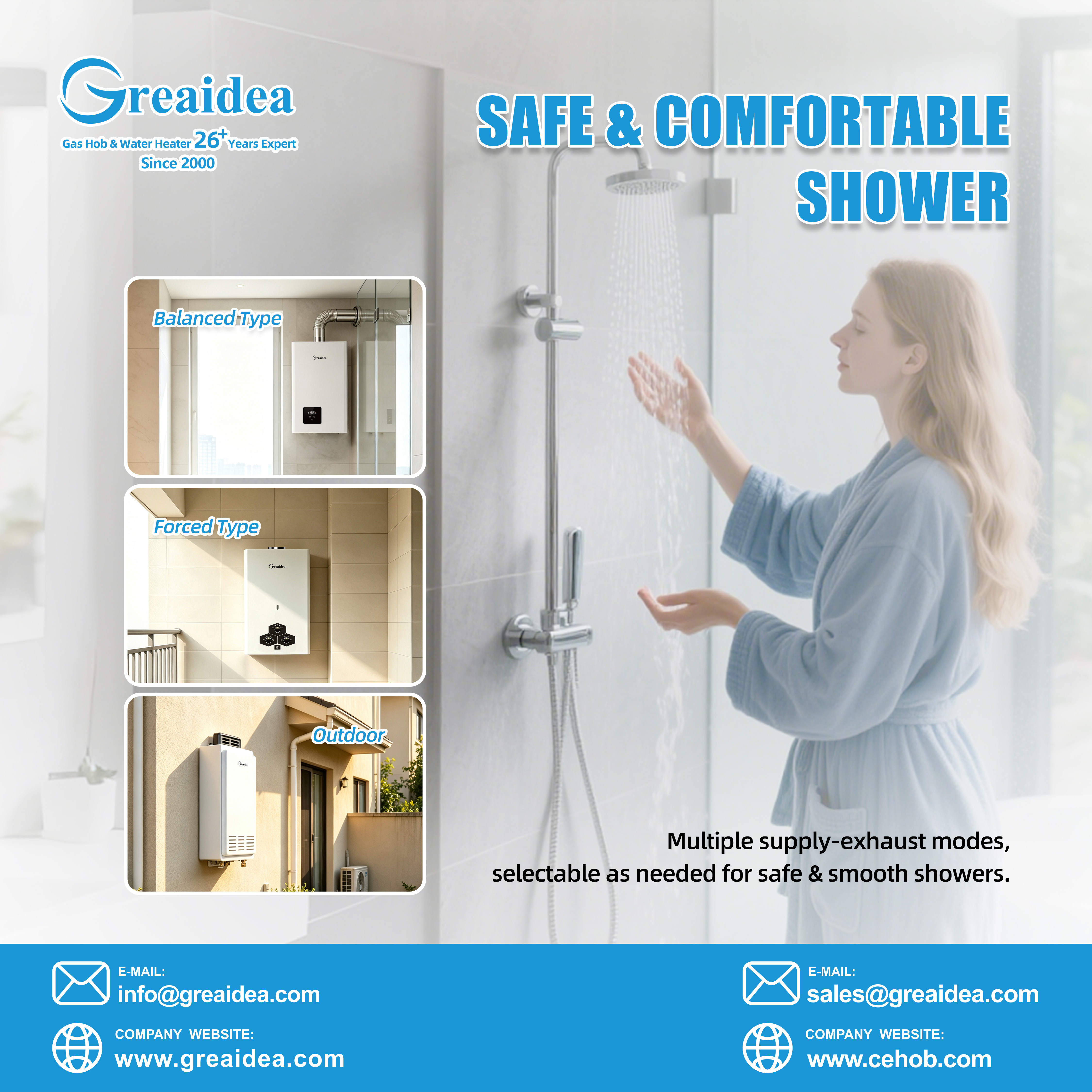 gas water heater with safe and comfortable