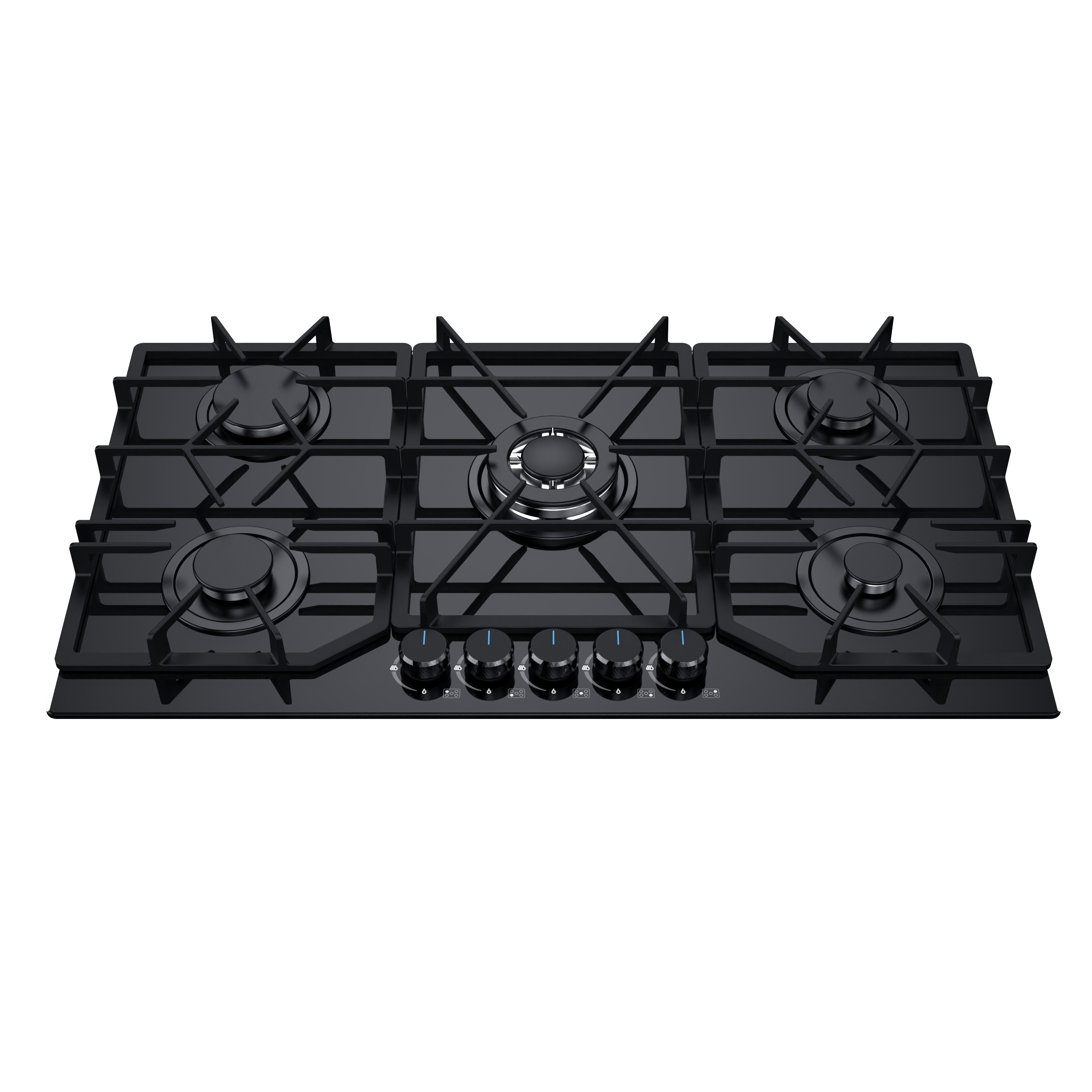 Greaidea's 5 burner glass gas hob with big cast iron pan support.